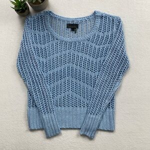 I Jeans By Buffalo Metallic Sparkle Loose Crochet Knit Sheer Scoop Neck Sweater